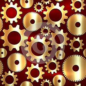 Vector seamless background in tech style with golden gears photo