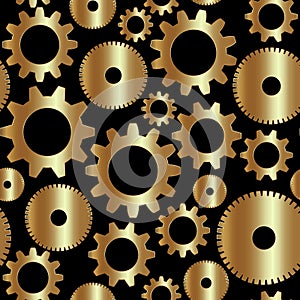 Vector seamless background in tech style with golden gears photo