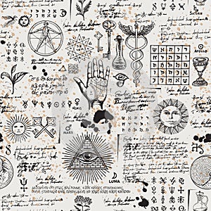Abstract seamless pattern with sketches and notes photo