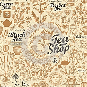 Vector seamless background on the theme of tea