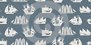 Vector seamless background with various sailing ships