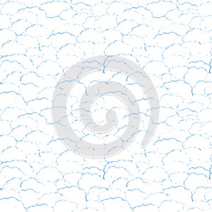 Vector seamless background of white clouds with blue contours
