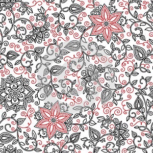 Vector seamless black and red floral pattern