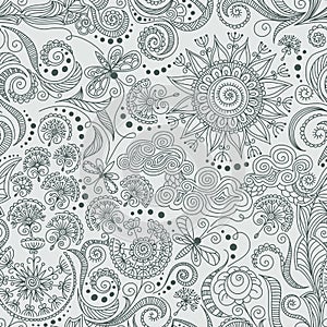 Vector seamless black and red floral pattern