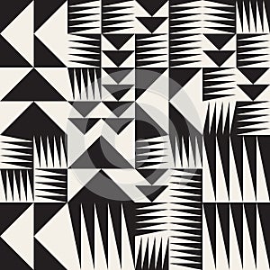 Vector Seamless Black And White Abstract Geometric Irregular Triangle Tiling Pattern