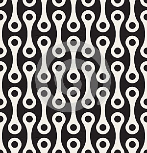 Vector Seamless Black and White Arc Connected Circles Rounded Lines Pattern