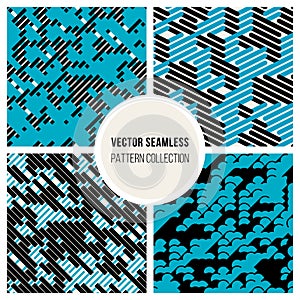 Vector Seamless Black White Blue Random Parallel Lines Pattern