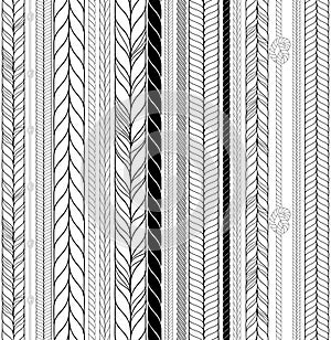 Vector Seamless Black and White Braids and Cords Background Repeating Simple Ropes Template for Design Project