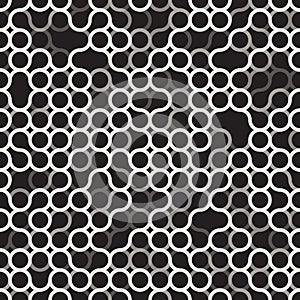 Vector Seamless Black and White Circles Irregular Grid Pattern