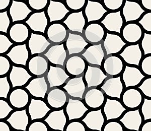 Vector Seamless Black & White Circles And Rounded Lines Tiling Pattern