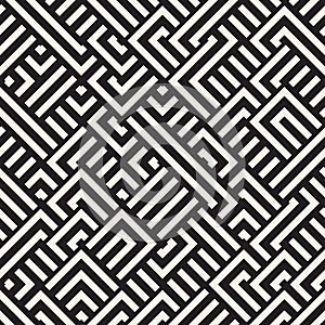 Vector Seamless Black and White Diagonal Maze Lines Geometric Pattern