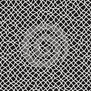 Vector Seamless Black and White Distorted Rectangle Mosaic Grid Pattern