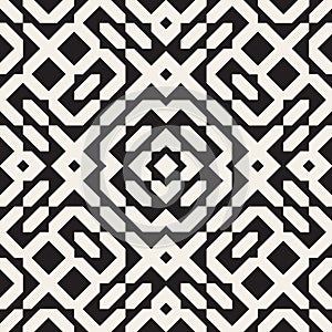 Vector Seamless Black And White Ethnic Geometric Ornamental Blocks Pattern