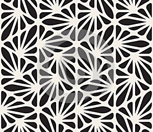 Vector Seamless Black and White Floral Organic Triangle Lines Hexagonal Geometric Pattern