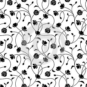 Seamless black and white floral pattern. Vector illustration.