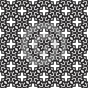 Vector Seamless Black and White Geometric Ethnic Floral Line Ornament Pattern