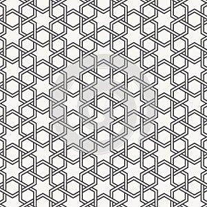 Vector Seamless Black And White Geometric Hexagon Lines Pattern. Abstract Geometric Background Design