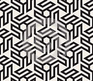 Vector Seamless Black And White Geometric Hexagonal Lines Pattern
