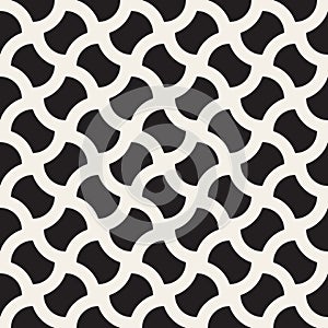 Vector Seamless Black And White Geometric Wavy Lines Grid Rounded Pavement Pattern