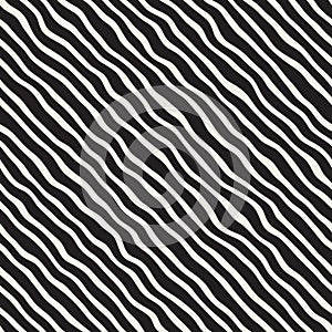 Vector Seamless Black and White Hand Drawn Diagonal Lines Pattern