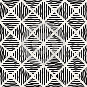 Vector Seamless Black And White Hand Drawn Diagonal Lines Rhombus Pattern