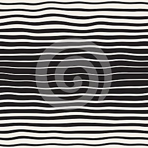 Vector Seamless Black and White Hand Drawn Horizontal Wavy Lines Pattern