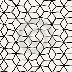 Vector Seamless Black and White Hand Drawn Rhombus Grid Pattern