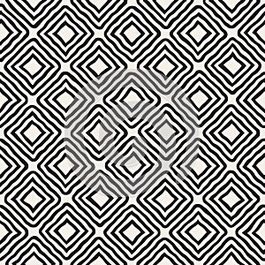 Vector Seamless Black and White Hand Drawn Rhombus Lines Pattern