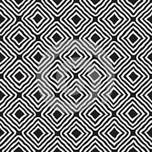Vector Seamless Black and White Hand Drawn Rhombus Lines Pattern