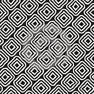 Vector Seamless Black and White Hand Drawn Rhombus Lines Pattern