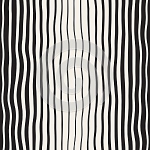 Vector Seamless Black and White Hand Drawn Vertical Wavy Lines Pattern