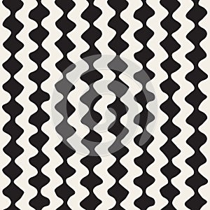 Vector Seamless Black and White Hand Drawn Wavy Zigzag Lines Pattern