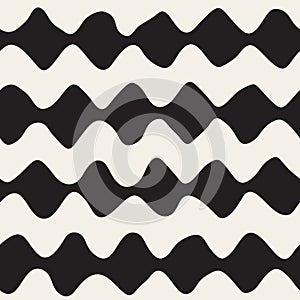Vector Seamless Black and White Hand Drawn ZigZag Lines Pattern