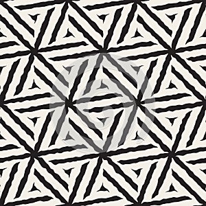 Vector Seamless Black And White Hand Painted Line Geometric Hexagonal Stars Pattern