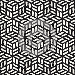 Vector Seamless Black And White Hand Painted Line Geometric Rhombus Pavement Pattern