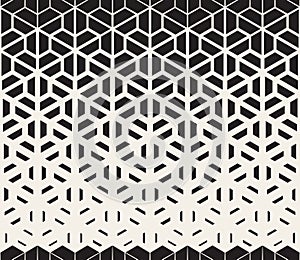 Vector Seamless Black and White Hexagon Triangle Split Lines Halftone Gradient Pattern