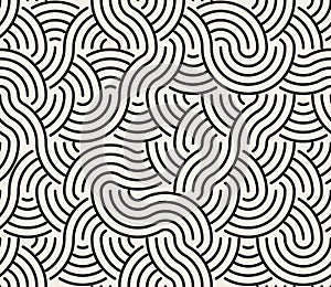 Vector Seamless Black And White Irregular Arc Lines Geometric Pattern