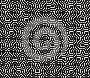 Vector Seamless Black And White Irregular Arc Lines Geometric Pattern