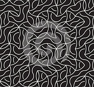 Vector Seamless Black And White Irregular Arc Lines Maze Pattern