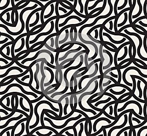 Vector Seamless Black And White Irregular Arc Lines Maze Pattern