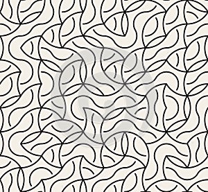 Vector Seamless Black And White Irregular Arc Lines Maze Pattern