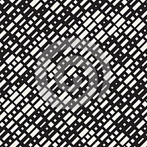 Vector Seamless Black And White Irregular Dash Rectangles. Abstract Geometric Background Design