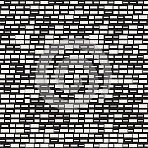 Vector Seamless Black And White Irregular Dash Rectangles Grid Pattern. Abstract Geometric Background Design