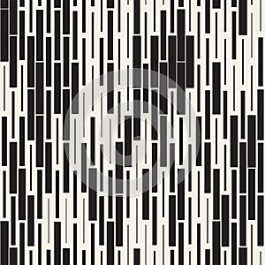 Vector Seamless Black And White Irregular Dash Rectangles Grid Pattern. Abstract Geometric Background Design