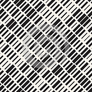 Vector Seamless Black And White Irregular Dash Rectangles Grid Pattern. Abstract Geometric Background Design