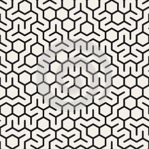 Vector Seamless Black and White Irregular Hexagonal Grid Pattern