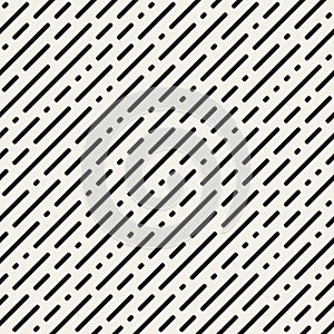 Vector Seamless Black and White Irregular Rounded Dash Diagonal Lines Pattern