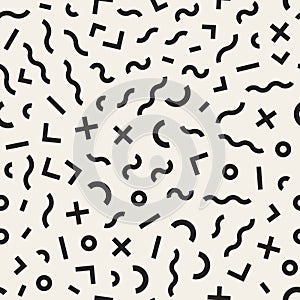 Vector Seamless Black and White Memphis Lines Jumble Pattern