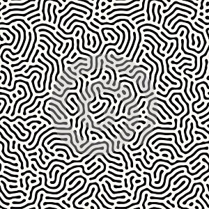 Vector Seamless Black and White Organic Rounded Jumble Lines Maze Pattern