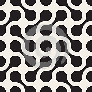 Vector Seamless Black and White Rounded Arc Connected Circles Pattern